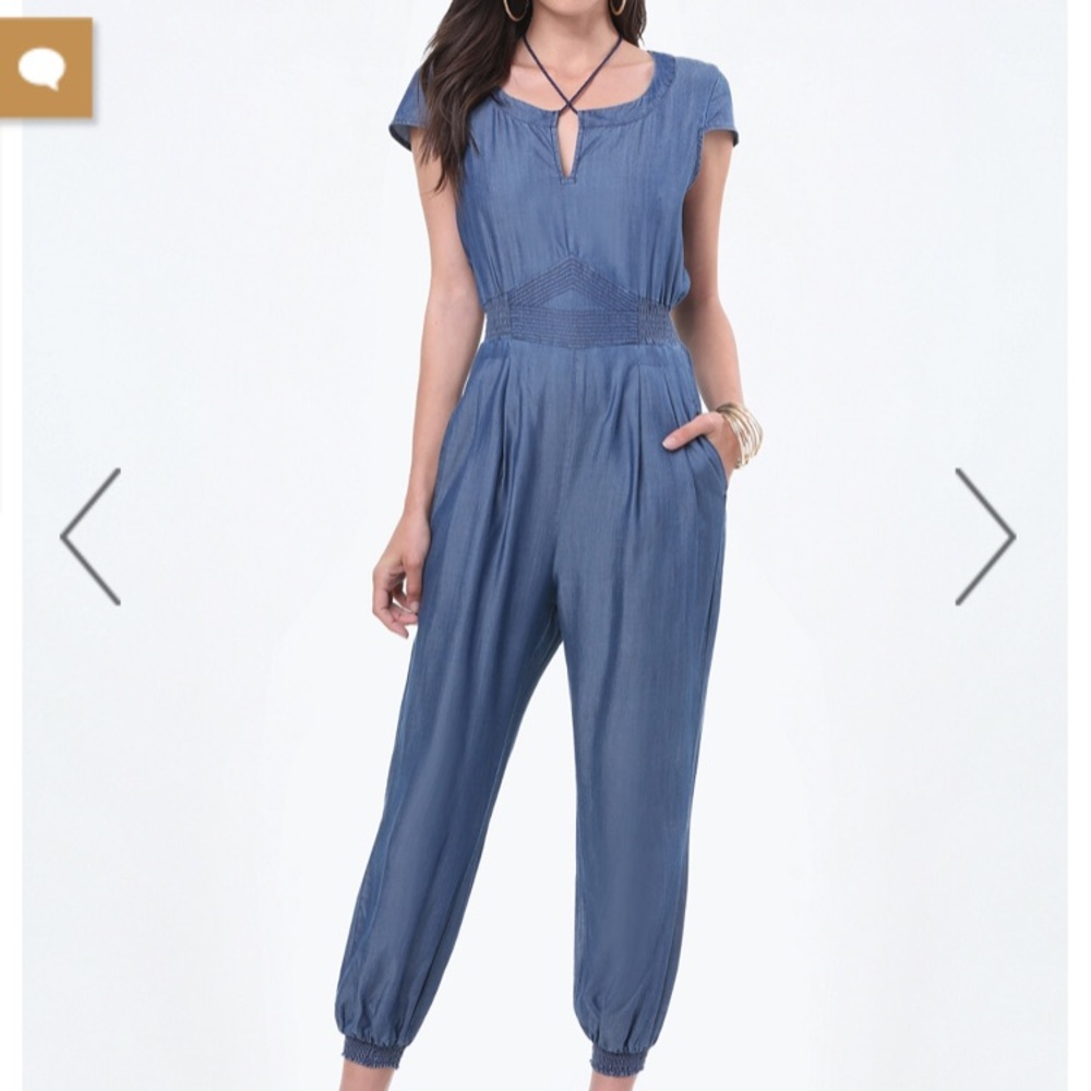 BEBE Washed indigo jumpsuit